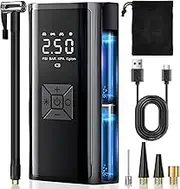 Tyre Inflator Portable Air Compressor 6000mAh Electric Cordless Air Pump with Battery LED Light, with 150PSI Pressure Gaugeand/Auto-Off/Wheel Tire Inflator for Car, Bike, Motorcycle, Ball