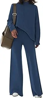 [Linsery] Womens Plus Size 2 Piece Tracksuit Ribbed Solid Color V Neck Matching Sweatsuit Lounge Pajamas Set Leisure Wear
