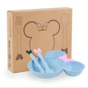 3Pcs/set Blue Cartoon Baby Bowl Tableware Set Wheat Straw Children's Dishes