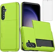 [Asuwish] Phone Case for Samsung Galaxy S23 FE 5G with Tempered Glass Screen Protector Cover and Accessories Card Holder Slot Cell Slim Rubber Hybrid Protective S 23 EF S23FE 23S Women Men Green