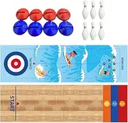 ａ aternee Tabletop Bowling Shuffleboard Curling Game Indoor Table Top Game 3 in 1 Portable for Desktop Travel Party Home Adults Kids