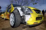 Mirco Baldacci The resultant damage after clipping a kerb on stage - Old Photo