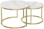 Sunny Décor Round Nesting Coffee Tables, White Marble Top with Gold Base, Set of 2, 60/45 cm