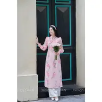 在飛比找蝦皮購物優惠-越南傳統服裝粉色碎花可愛蝴蝶結AodaiVietNam