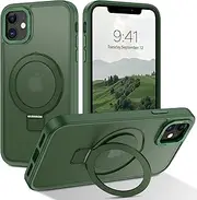 Telaso Magnetic for iPhone 12 Mini Case, Compatible with Magsafe with Magnetic Stand Ring Holder, Translucent Matte Back TPU Bumper Military Grade Protective Phone Case for iPhone 12 Mini, Green