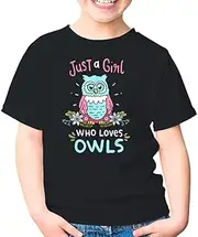 [SDVN] Just A Girl Who Love Owls Cute Owl Lover Unisex Kids Shirt Gift Boy Girl Youth T-Shirt (Black;XL)