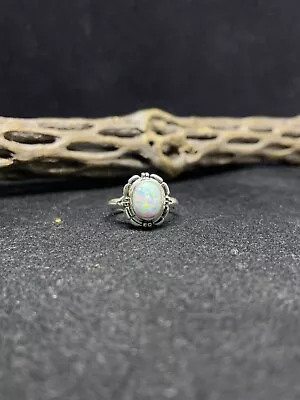 Native American Navajo white fire opal sterling silver stamped ring size 5.5