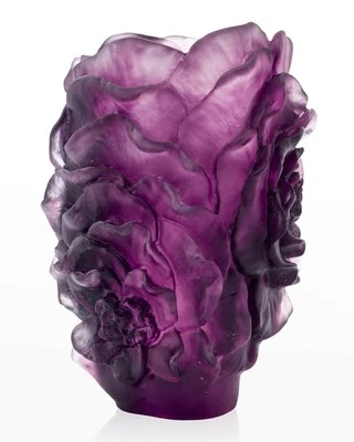 NEW DAUM CRYSTAL NUMBERED ED. CAMELLIA VIOLET VASE SMALL #05734 BRAND NIB F/SH