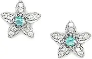 [JewelryWeb] 925 Sterling Silver Plated March Lt Blue 3x3mm CZ Flower Screw Back Earrings 10x10mm Stud Earring for Women