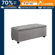 Storage Ottoman Blanket Box 97cm Linen Light Grey Furniture Home Decor Sto LI-GY