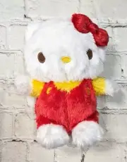 Hello Kitty CLASSIC RED FURRY FUZZY Plush 8" 2009 Sanrio RARE