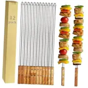 12 Pack Kebab Skewers BBQ Barbecue Skewers Stainless Steel Sticks 23.5 Inch