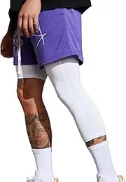 [Smatstyle] Men's Compression Sport Pants Single Leg 3/4 Base Layer Basketball Leggings Athletic One Leg Capri Tights Running