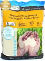 Kialla Organic Wholegrain Stoneground Plain Flour 1kg Baking Natural Multicolour
