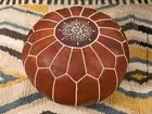 Handmade Boho Round Pouf Ottoman Leather Footstool Moroccan Pouffe Genuine