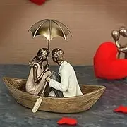 Tied Ribbons 7" Couple Statue | Resin, Golden | Abstract Lover Statue for Shelf Decor, Office, Table, Living Room, Desk | Romantic Decor for Valentine's Day Gift, Anniversary, Boat Couple