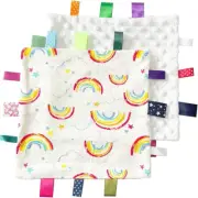 1 PC White Rainbow Baby Tag Blanket, Cute Label Blanket, Small Tags Security Bla