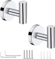 2PCS Bathroom Towel Hook, Screw in Coat Hooks Wall Mounted Chrome Robe Hooks