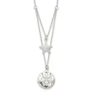 Sterling Silver Starfish And Sand Dollar 18 Inch 2-Strand Necklace