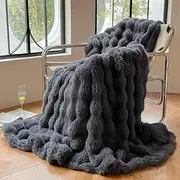 UGFJMN Super Comfort Oversized Warm Thick Bubble Double Sided Plush Rabbit Faux Fur Throw Blanket, Fluffy Blanket,Soft Cozy Blanket for Couch Chair Bed Sofa Living Room Dark Grey 100×160cm