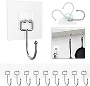 10 Pieces Large Wall Hooks for Hanging Heavy Duty 22lb(Max),Coat and Towel Adhesive Hooks,Wall Hangers Waterproof and Oilproof for Bathroom,Kitchen and Home Sticky Hooks (Transparent)