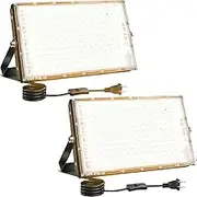 2 Pack 150W LED Flood Light 240V, CREATESTAR 15000lm 3000K Warm White Plug in Flood Light, Outdoor Indoor Floodlight Fixture Landscape Security Floodlights Spotlight for Yard, Garden, Garage, Rooftop