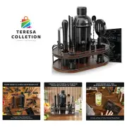 Elegant Bartender Kit with Wooden Stand, Bar Set & Cocktail Shaker, Gift for...