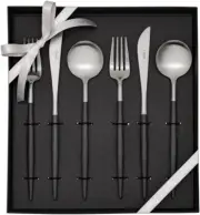 CUTIPOL GOA Black Matte Silver Dinner Knife Fork Spoon Set of 2 6 Pieces New