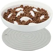 Pet Food Bowl,Slow Feeder Dish,Ceramic Pet Food Bowls,Raised Edge Cat Slow Feeder Bowl,Anti Vomiting Slow Eating Cat Bowls,Ceramic Slow Feeder Dish for Cats Small Dogs (White)