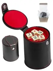 Cubilete Spanish Poker Dice Ivory + Red Felt Lined Dice Cup Compartment Gift Box