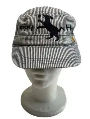 Carhartt Canvas Trucker Hat Blue White Striped Snapback Yappy Hour dog Logo