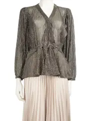 Silver Metallic V Neck Top