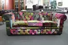 A New Chesterfield 3 Seater Sofa in Colourful Patchwork Fabric with Warranty
