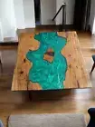 30" Square Green Epoxy Resin Coffee Table Handmade Furniture Wooden Live Edge