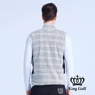 【KING GOLF】門市新品-男款薄款千鳥紋格紋印立領拉鍊高爾夫球外套背心(灰色)