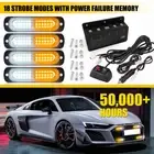 4PCS 12LED Amber White Car Flashing Hazard Warning Beacon Flash Strobe Bar Light