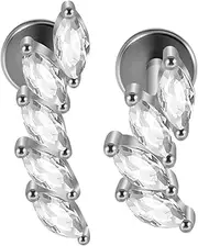 [Niaspi] 2Pcs 16G Internally Threaded CZ Cartilage Flat Back Earrings Studs Surgical Steel Labret Monroe Lip Rings Sparkling Conch Helix Tragus Piercing Jewelry for Women