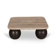 Omran 90cm Travertine Top Coffee Table - Walnut