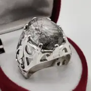 Beautiful Moonstone Muh-e-Najaf Ring Unisex Elegant Sterling Silver 925 Frame