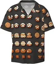[DRTGEDS] Gingerbread Cookies Mens Casual Button Down Shirt Short Sleeve Cuban Shirts Printed Summer Shirt