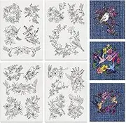 BENECREAT 4Sheets 18Pcs Water Soluble Embroidery, 11.7x8.3inch Birds and Flowers Pattern Transfers Water Soluble Stabilizer for Embroidery Stick and Stitch Embroidery Designs