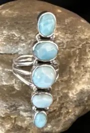 WoMens Cluster Blue Larimar Navajo Sterling Silver Ring Size 6.5 16161