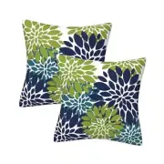 Green Teal Navy Blue Dahlia Floral Throw 18" x 18" (Pack of 2) Floral 30
