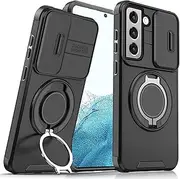 Lumobrilla for Samsung S22 Case,Samsung Galaxy S22 Case with [Slide Camera Cover][360° Rotate Ring Stand][Military-Grade Protective] Heavy Duty Protective Shockproof Phone Case for S22-Black