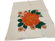 Punch embroidery needlepoint pillow wall floral orange 19x23” metallic accents