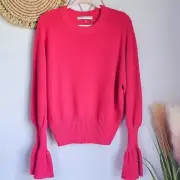 Trina Turk, New, Chloe Dragon Fruit Pink Ruffle Wool Pullover Sweater Size XL