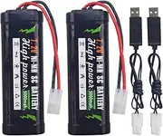 2PCS 7.2V 5000mAh NiMH Battery with KET-2P Plug and USB Charger Suitable for RC Truggy Buggy Tank Racing Remote Control Car Truck High-Power Battery with Tamiya Connector