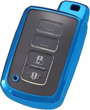 Fit for Toyota Key Fob Cover Case, Soft TPU Car Key Remote Holder Protector Accessories Compatible with Toyota Highlander Land Cruiser Camry RAV4 Corolla Avalon Tacoma Tundra (Blue), Blue, F