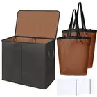 Double Laundry Hamper w/ Lid and Removable Laundry Bags, Large Collapsible BLACK