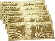 5pcs 100 Dollar Bills Bookmark, One Hundred Dollar 24K Leaf Bills for Notes Album Money Home Bring Abundance & Prosperity